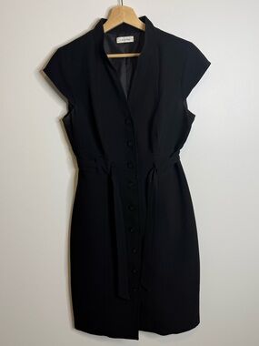 Calvin Klein Black Midi Button-Front Dress with Tie Waist